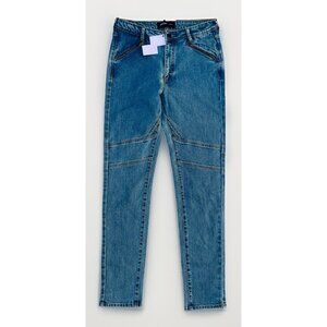 Nasty Gal Womens Blue Denim The Wayside Moto Yellow seamed Jeans Size 28  $68